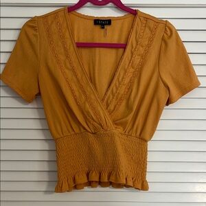1. State Yellow Wrap Smocked Blouse